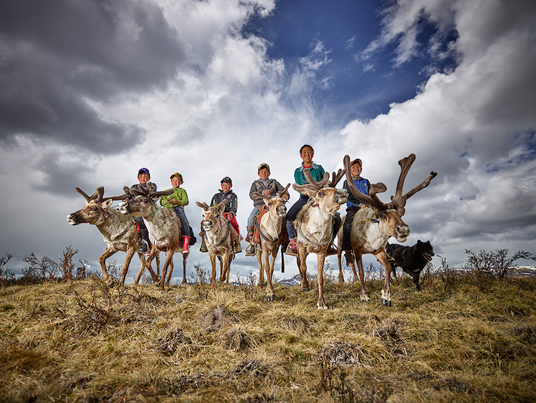 Reindeer farmer kids in Mongolia