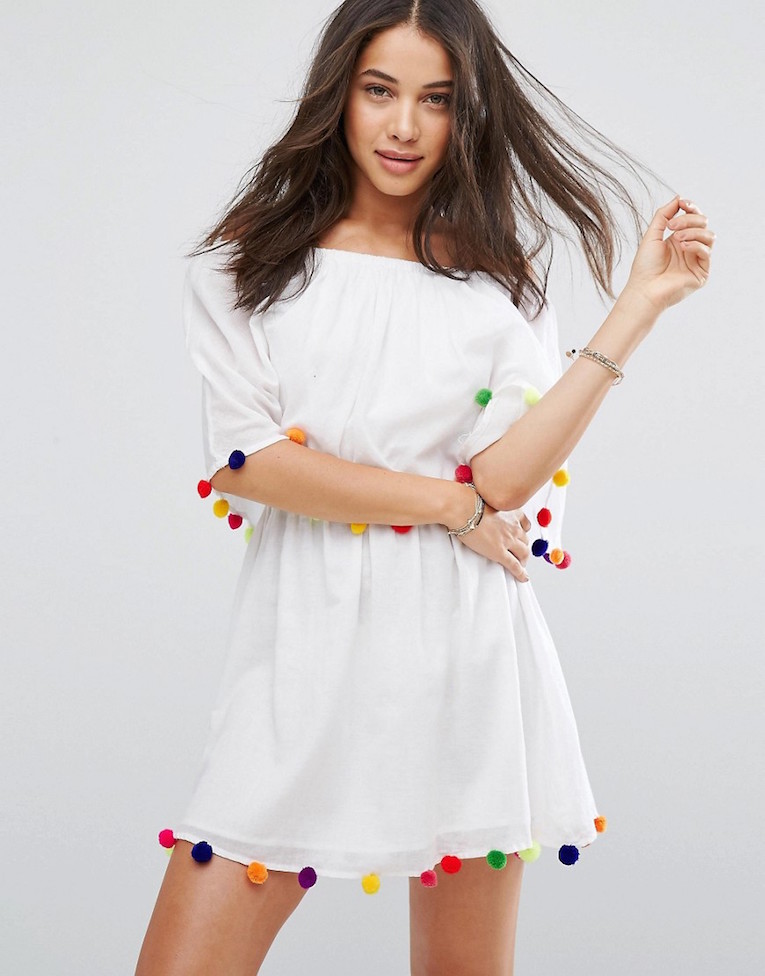 white pom pom dress