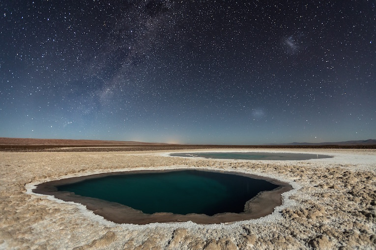 The Baltinache Ponds, also called Hidden Ponds are a set of seven salt ponds located in the area of the Salt Cordillera, near San Pedro de Atacama, in the second region of northern Chile, in the Atacama desert. After much research, I believe to be the first photographer to publish night photos of this place, but it is still necessary to confirm this information. Tech Details: Photography done in one shot. Foreground was illuminated by the moonlight. Reduced exposure in Lightroom in +/- 1EV.