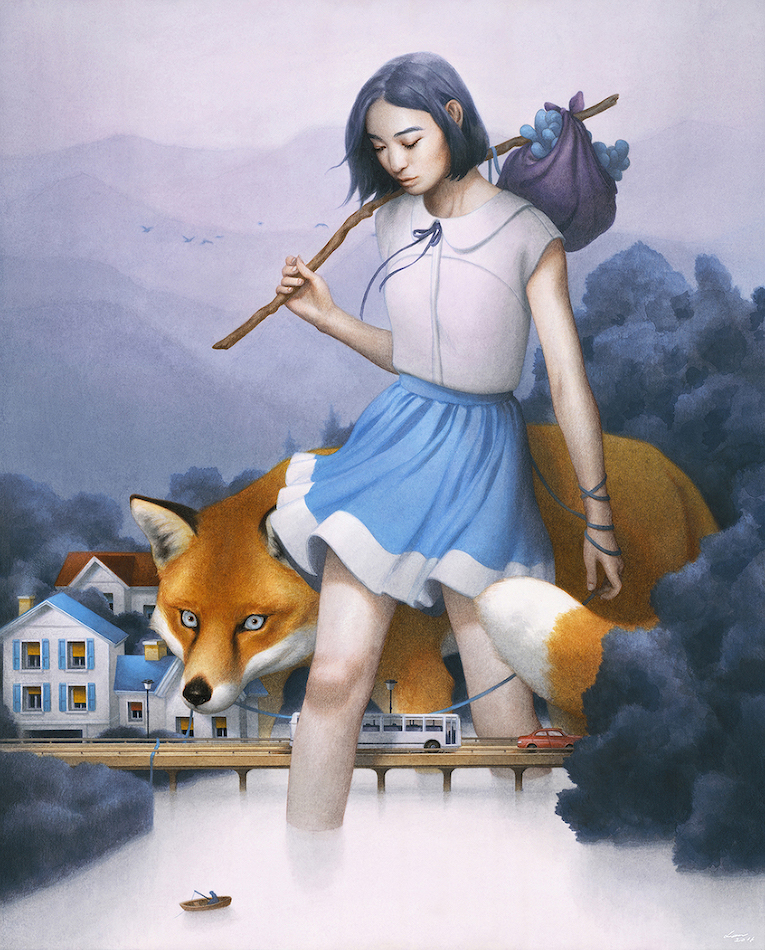 Surreal New Painting of a Fox and a Girl by Tran Nguygen - Adventures