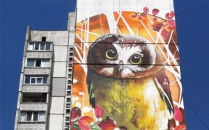 Gigantic Mural of a Beautiful Owl in Ukraine