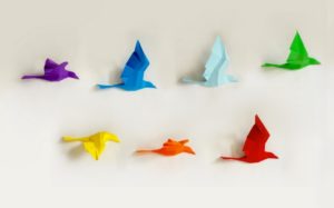 Papercraft Sculptures: Rainbow Birds in Flight