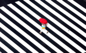 Striking Compositions of Commuters in a Rainy Tokyo