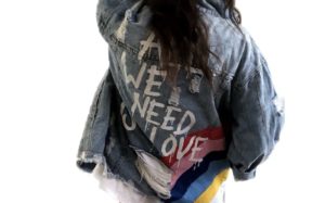 Favorite: Rainbow “All We Need is Love” Denim Distressed Jacket